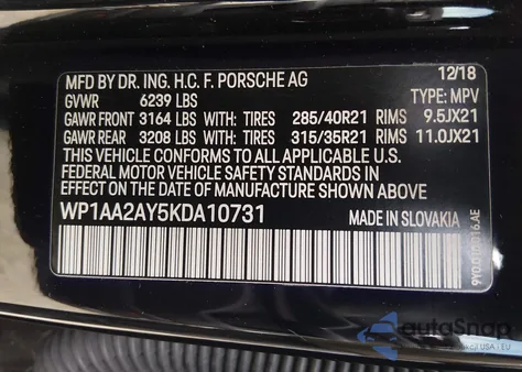 2019 Porsche Cayenne from USA, damaged, VIN WP1AA2AY5KDA10731